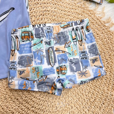 Linha Praia - Blusa Manga Longa com Proteção UV50+ Surf e Sunga - Azul